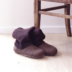 Felted handmade wool slippers, brown