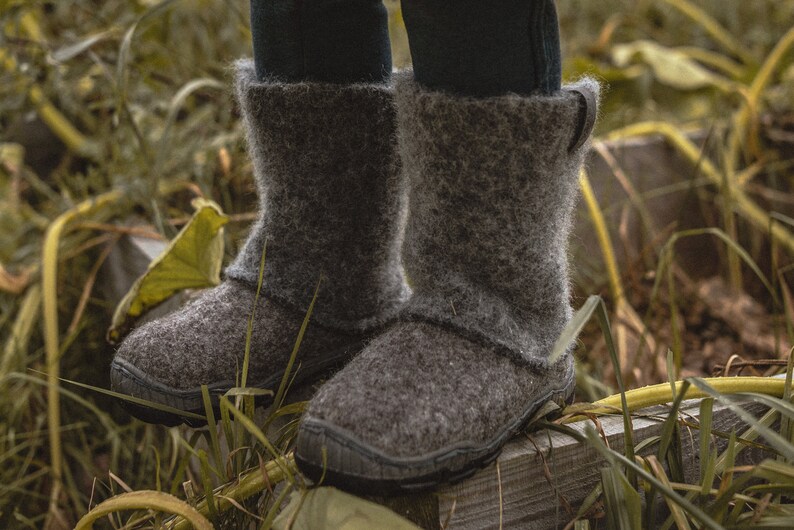 READY to SHIP in size EU 27/Us toddler 10.5 Kids' boots from grey organic wool with durable rubber soles image 1