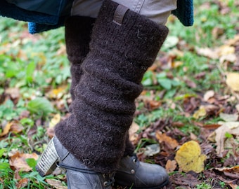 Boiled wool brown leg warmers, organic wool leggings, knit leg warmers, gift for her