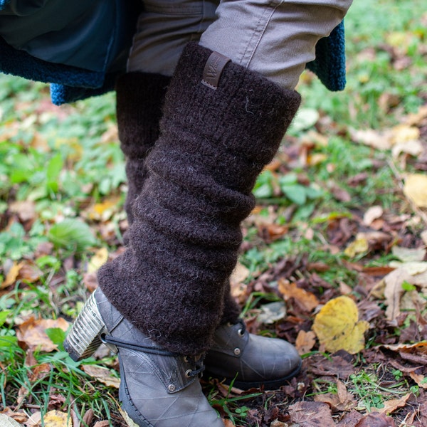 Boiled wool brown leg warmers, organic wool leggings, knit leg warmers, gift for her