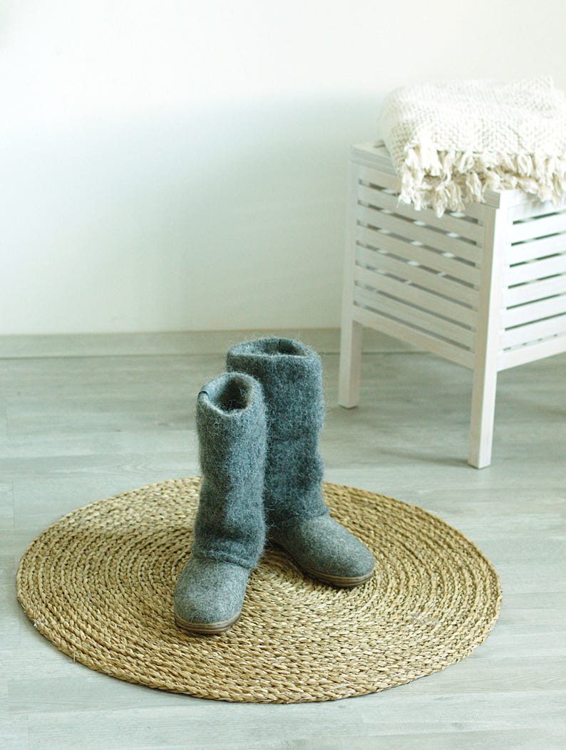 Felt boots natural gray black felted winter wool boot valenki image 4