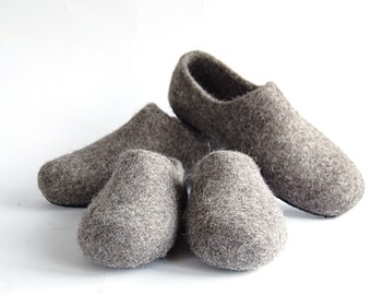 Set of felt slippers for your imagination - children and grownup woolen clogs - handmade natural organic wool slippers - mother and daughter