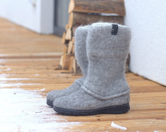 Felted Boots for Woman Felt High Boots Grey Wool Boots Womens Winter Boots Felt Snow Boots Wool Snow Boots Womens Lace up Boots Valenki Etsy