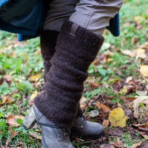 Boiled wool gray leg warmers, felted organic wool leggings, knit leg warmers, knit accessories womens Brown