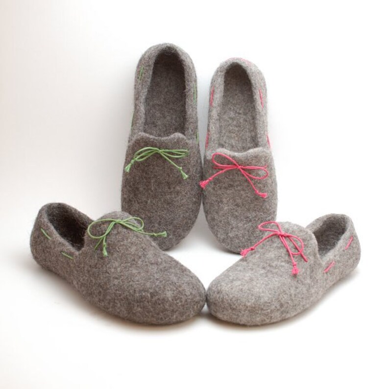 Felt Slipper Loafers Set of 2 Pairs Handmade Natural Organic | Etsy