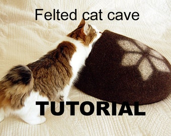 Wet felting cat cave tutorial - cat bed pattern - downloadable PDF - diy gift