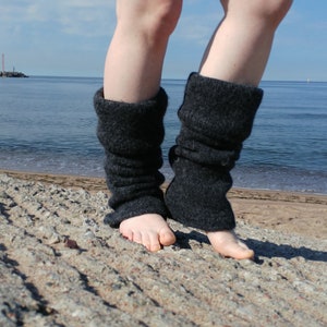 Boiled wool gray leg warmers, felted organic wool leggings, knit leg warmers, knit accessories womens Black
