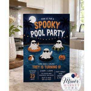 Spooky Ghost Pool Party, Halloween Birthday Invite, Personalized Digital Kids Invitation (Digital Download)