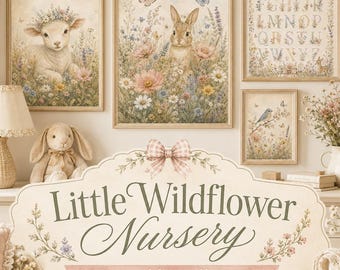 Nursery Wall Art Set, Wildflower Baby Room Prints, Cottage Baby Girl Decor, Printable Kids Room Gallery Wall, Botanical Nursery Art