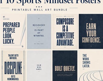 Set of 10 Sports Mindset Posters, Navy Athlete Motivation (Digital Download)