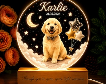 Personalized Dog Memorial Night Light, Custom Acrylic Dog Photo Lamp, Rainbow Bridge Remembrance Gift