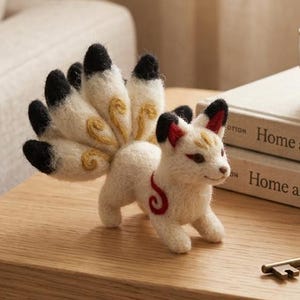 Kitsune Needle Felting Kit Nine Tailed Fox DIY Craft Set Stress Relief Gift for Anime Fans Japanese Folklore Hobby