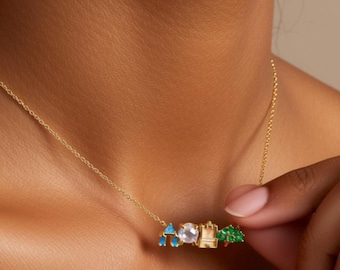 Wunderliche 18K Gold Fantasie Schloss Charme Halskette, Bunte Zirkon Freizeitpark Halskette, Märchen Schmuck Geschenk für Frauen, Tochter Geschenk, trend