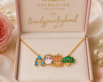 Collar de castillo personalizado / Colgante de parque de atracciones / Joyería caprichosa / Joyería de princesa de cuento de hadas