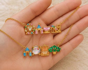 Personalized Charm Necklace Fairy Tale Castle Amusement Park Castle Necklace, Princess Jewelry, whimsical jewelry, gift for daughter