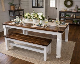 Rustic Farmhouse Table with 2 Bench Seating –Built to Last!