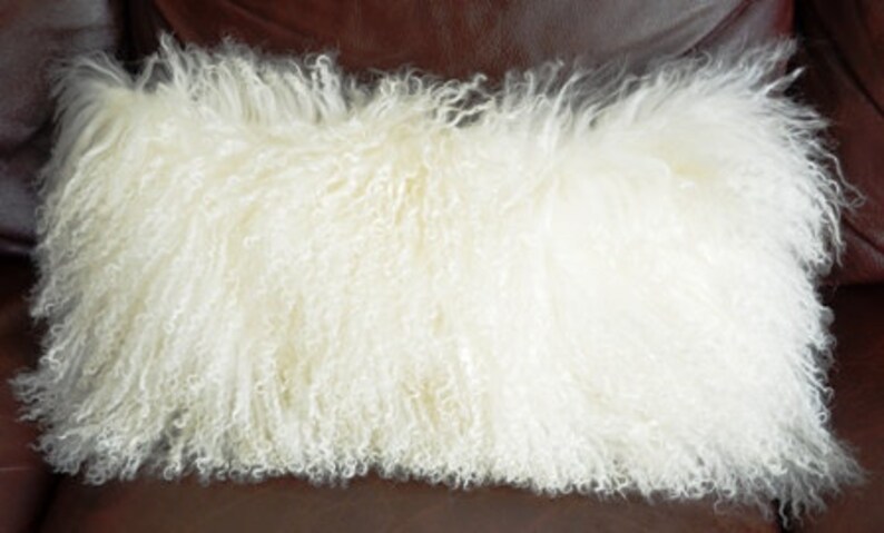 Fur Pillow Mongolian Natural White Fur Sheepskin