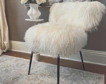 Mongolian Lamb Chair Black Legs