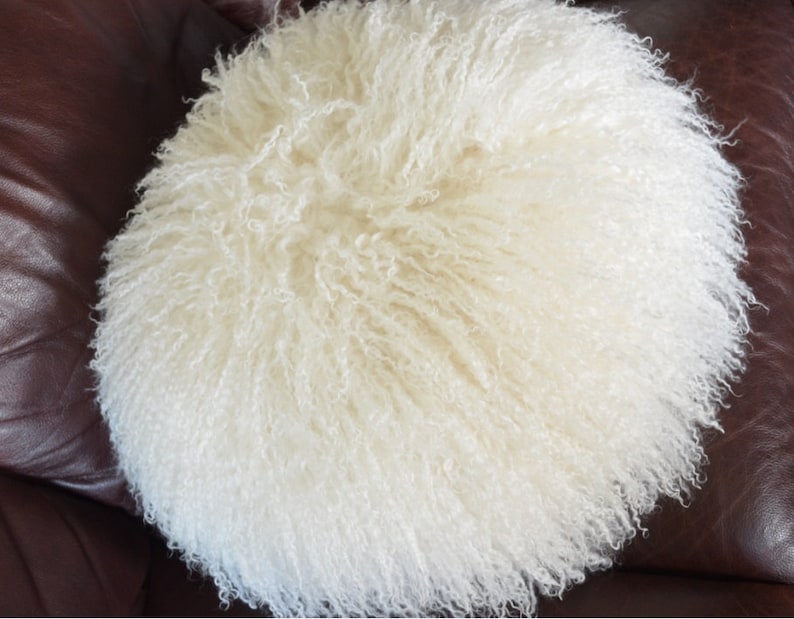 Mongolian Lamb Fur Pillow Round 17 Etsy