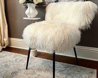 Mongolian Lamb Chair Black Legs