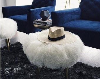 Mongolian Fur Sheepskin stool ottoman