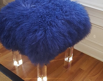 Mongolian Sheepskin Fur stool Lucite Acrylic Trending
