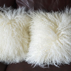 Mongolian Lamb Fur Pillows Pair of 10 image 3