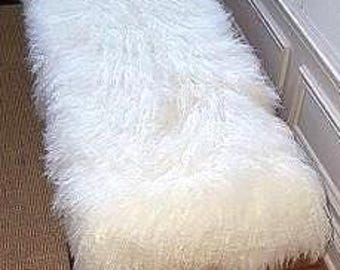 Mongolian Fur Bench, Lucite Acrylic Stool, Accent furniture