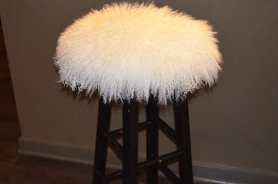 Mongolian Lamb Fur Chair Or Stool Cover, Fur Covered Bar Stools