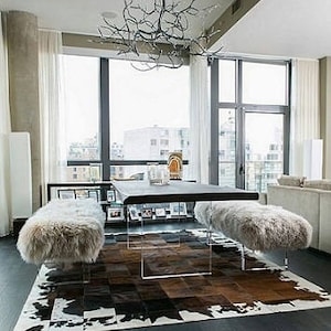 Fur Bench Lucite Acrylic Legs Trending Mongolian Sheepskin Fur