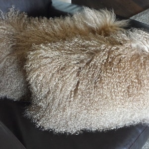 Mongolian lamb pillow pair  Camel Tibetan genuine Fur Cushion Sheepskin