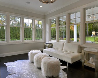 Mongolian Fur Pouf Sheepskin Ottoman housewarming gift