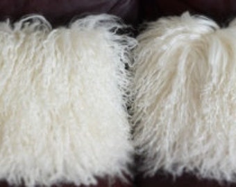 Fur pillows Natural White Tibetan genuine Fur Cushions. Mongolian Sheepskin