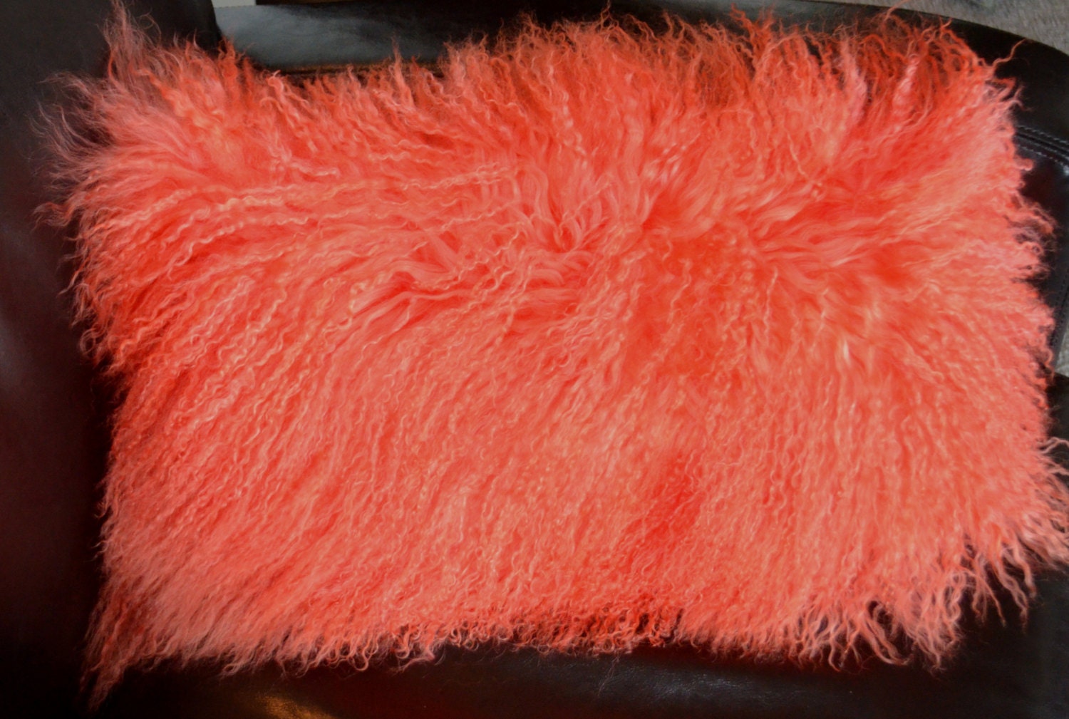Coral faux fur pillow sale