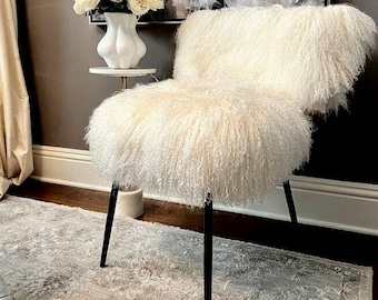 Private Order Mongolian Lamb Chair Black Legs