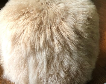 Mongolian Fur Pouf Sheepskin Ottoman housewarming gift