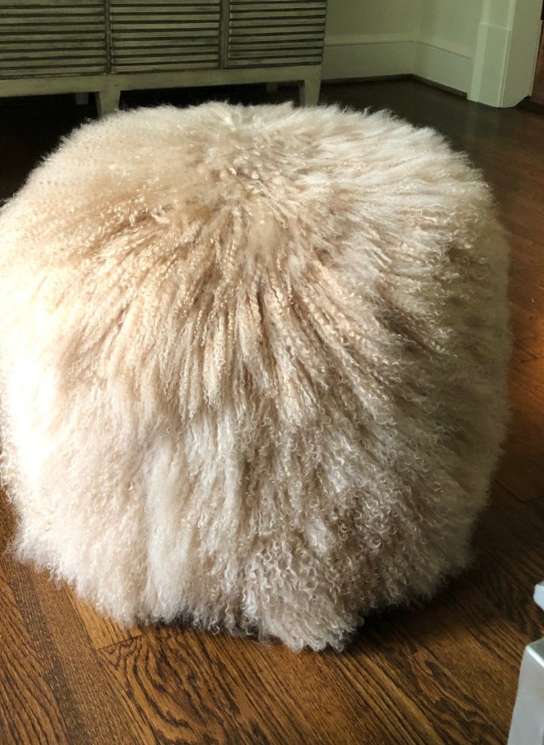 Mongolian Fur Pouf Sheepskin Ottoman housewarming gift Etsy