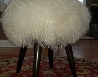 Mongolian Fur Sheepskin stool ottoman INTL