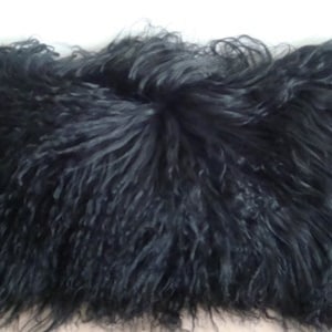 15" x 10" Mongolian Lamb Fur Black Decorative Modern Contemporary Fur Pillow