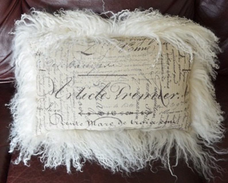 Fur Pillow Mongolian Natural White Fur Sheepskin