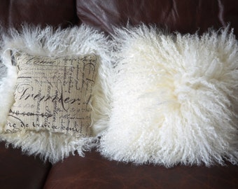 Mongolian Lamb Fur Pillows  Pair of 10"