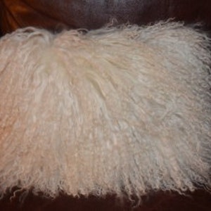 20&quot;x10&quot; Mongolian lamb  Natural White Decorative Throw Fur Pillow