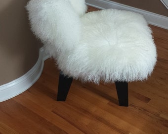 Mongolian Fur Chair Eames Style Sheepskin Genuine Fur