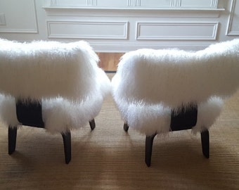 Mongolian Fur Chair Eames Style Sheepskin Genuine Fur