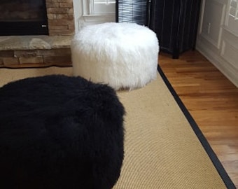 Round Ottoman Mongolian Lamb Bench Pouf Extra Large