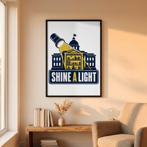Poster incorniciato "Chiarezza civica, fai luce, trasparenza governativa, responsabilità", arte murale simbolica, arredamento per ufficio, design moderno, pronto per essere appeso.