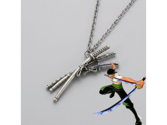 Roronoa Zoro Three Sword Necklace, One Piece Anime Cosplay Pendant, Alloy Charm Jewelry