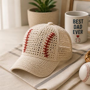 Baseball Fathers Day Gift Crochet Mesh Cap Pattern PDF