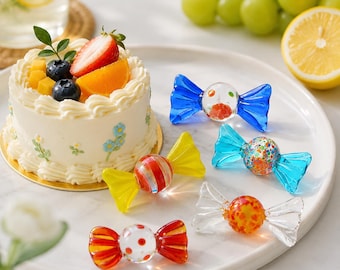 Juego de 20 adornos de caramelos de vidrio coloridos, dulces decorativos de vidrio hechos a mano, mini figuras de caramelos, linda decoración de escritorio, regalo de Navidad, recuerdo de fiesta