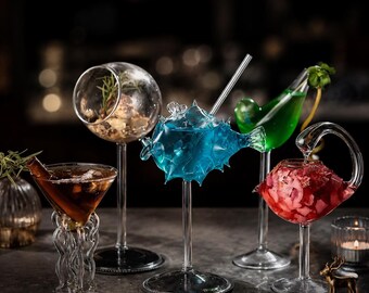 Novelty Cocktail Glass Cup – Swan, Fish, Octopus, Bird ,Fun Drink Cup for Home Bar or Party, Unique Bar Decor